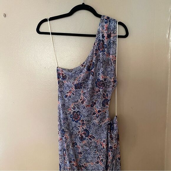 New MISA Los Angeles Aries Dress feathered floral one shoulder draped maxi L - Picture 11 of 15